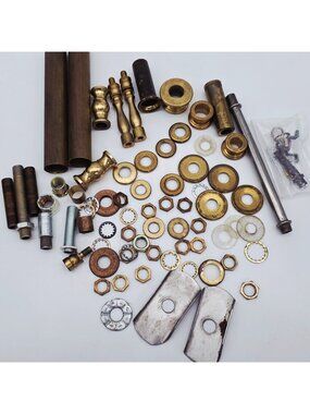 Vintage Mixed Metal Lamp Parts & Hardware Assortment Brass Nuts Washers Tubing